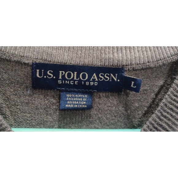 U.S. POLO ASSN. PULLOVER GREY ARGYLE MENS LONG SLEEVE SWEATER SIZE LG. NWT - Picture 3 of 6